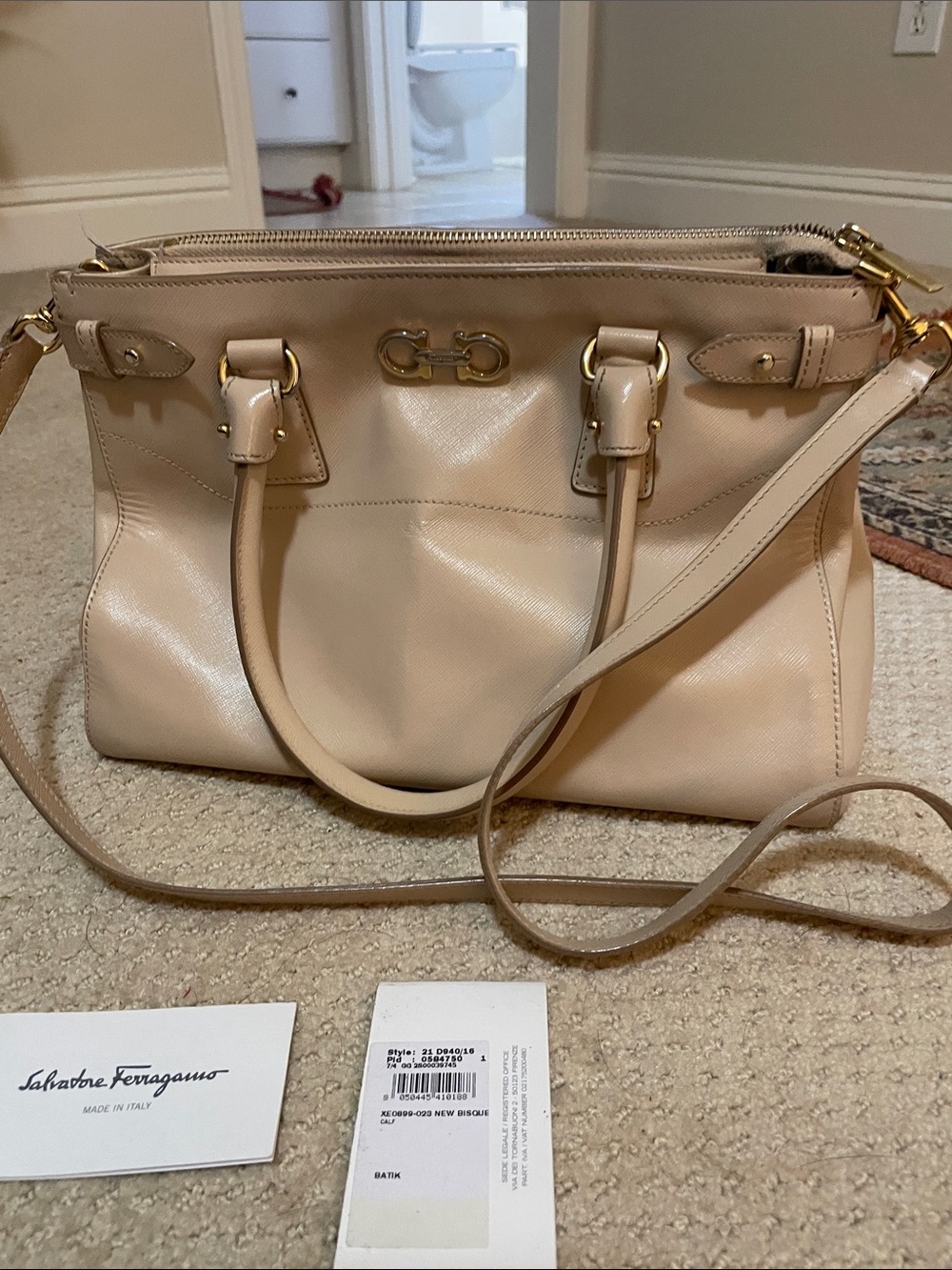 Salvatore Ferragamo Light Beige Leather Satchel with Gold Hardware